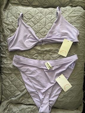 Dippin' Daisy's Soft Lilac Knot Front Bikini Top & High Cut Bottoms